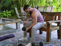 After workout stepson fucks stepmom by the pool