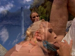 Anal, Blondin, Sperma shot, Ansiktsbehandling, Utomhus, Trekant