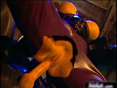 Blonde wears latex and enjoys anal