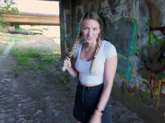 큰 가슴, 금발의, 오랄섹스, 깊은목구멍, 독일인, Hd, 야외의, 공개적인