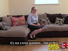 Fakeagentuk deep throating and ass-fuck from seemingly shy amateur