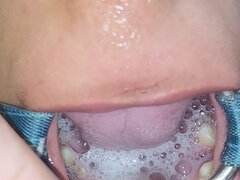 Throat Fuck with Open Mouth Gag and Spit Cum in Mouth