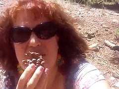 Attention nature lovers! Masturbates with a pine cone, tit fucks a tree branch on a hiking break in the mountains!!
