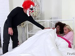 Luna Corazon and Daisy- Evil clown team up to destroy two girlfriends in hot threesome action on FirstBgg.com
