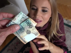 Shy girl agrees to give a blowjob for some money