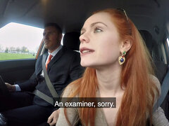 Redhead with glasses cheats on work by getting pounded from behind in cowgirl position