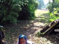 Lesbian fake taxi driver footing blonde outdoor