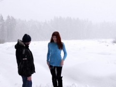Russian redhead Greta in snow bondage