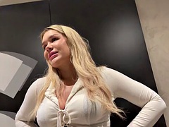 The English manager is fucked in the bathroom and in the elevator during her work!!!