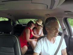 Car Double Trouble - Cathy Heaven shares BWC with girlfriend in threesome