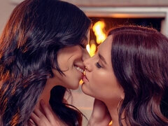 茶髪の, キス, レズビアン, なめる, 下着, オマンコ, ストッキング, ティーン