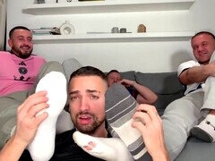 Foot worship, ball and armpit sniffing, and ass worship with a trio of alpha males
