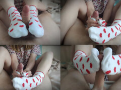 커플, 유럽인, 발, 발 페티쉬, 발로 애무하기, 핸드잡, 셀카, 양말