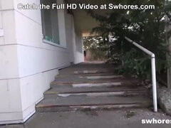 Cash for a quickie outdoors with a skinny pornstar