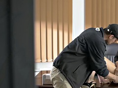 Office bae fucked missionary on the desk by big white cock