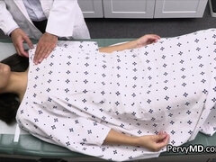 Pierced patient slowly penetrated from behind