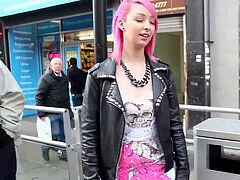 pinkish hair slut demonstrating in public
