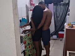 Naughty husband finds his wife in the kitchen and wants to fuck her