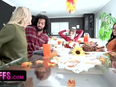 BFFS - Three Gal Friends Enjoy Their Thanksgiving Celebration By Sharing A Hot Guy