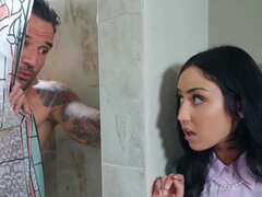 Bridesmaid Tia Cyrus helps Alex with his pre-wedding jitters