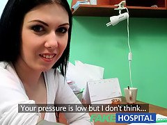 Hot brunette patient moans in pleasure while being examined in hospital by a nurse
