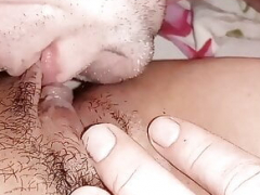 Fingering and additionally licking tight pussy