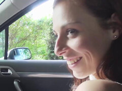 Antonia Sainz having an upskirt roadside fuck in the backseat