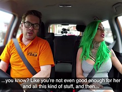 Green haired car driver fucked in POV by the instructor