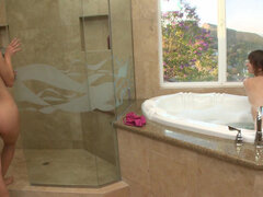 Jessie Rogers teasing her tender body in soapy bathtub