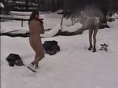 Two sexy teens play naked in the snow