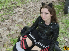 동시 사정, 사정 샷, 얼굴에, 야외의, 공개적인, 빼빼한