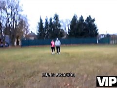 Girl with curvaceous body actively moves pelvis being nailed