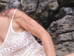 Amatoriale, Spiaggia, Orgasmo, All'aperto, Figa, Solo, Schizzi, Stretta