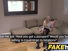 UK Amateur big tits MILF sucks cock for cash on casting couch