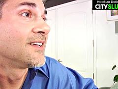 Duży kutas, Duże cycki, Obciąganie, Brunetka, Wytrysk, Obciąganie, Hardcore, Mamuśka