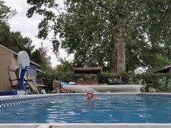 Ursula in the pool outdoors - curvy BBW mom teasing in skimpy bikini