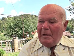 Helga, 69 years old, horny and hairy pussy with big hanging tits gets fucked by the strong grandpa Outdoor