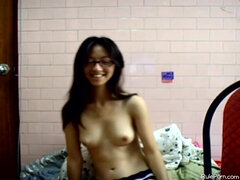 Nerdy Japanese Nubile Taunting In School Dormitory Guest Room