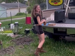 아마추어, 아메리카인, 흑갈색 머리, 야외의, 혼자