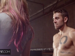 아기, 금발의, 오랄섹스, 더블 삽입, 여배우, 보지, 타는, 쓰리섬