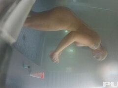 Grote mammen, Blond, Masturbatie, Douche, Plagen, Nat