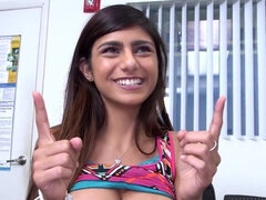 Mia Khalifa gets interviewed by a producer with subtitles