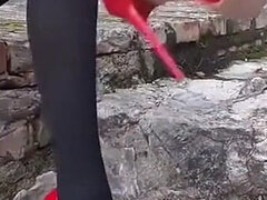 Amatőr, Sarokkal való, Olasz, Érett koros, Nejlon, Szabadban, Harisnyanadrág, Egyedül