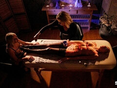 Braunhaarige, Fetisch, Fingern, Lesbisch, Lingerie, Massage, Rotschopf, Flotter dreier