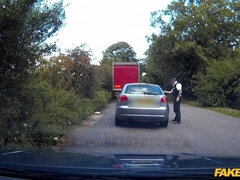 Leie, Blasen, Auto, Geschnappt, Betrug, Im freien, Muschi, Uniform