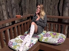 Young Blonde Blake Eden Touching Shaved Pussy Outside Fresh Air Masturbation