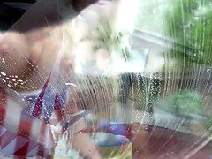 Alexis Andrews gets her big white ass pounded in a hot car wash on 4th of July