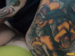 Perverted old man fucks tattooed hussy in his car