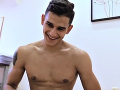 Straight twink jerks off a nympho gay cock in POV at the office