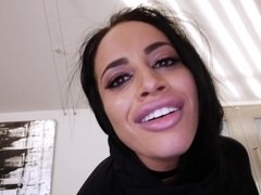 Gorgeous and shy Arab babe with massive tits sucking and fucking in POV